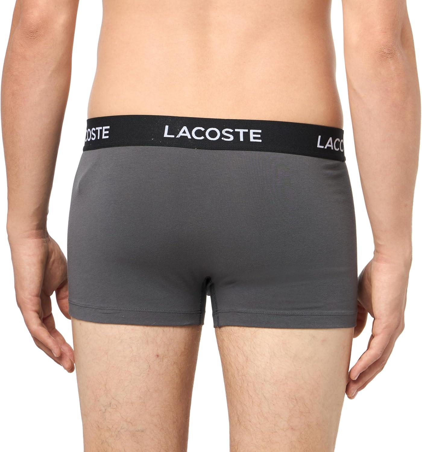imageLacoste mens Cotton Stretch Tricolor Waistband Trunks 3packGrey