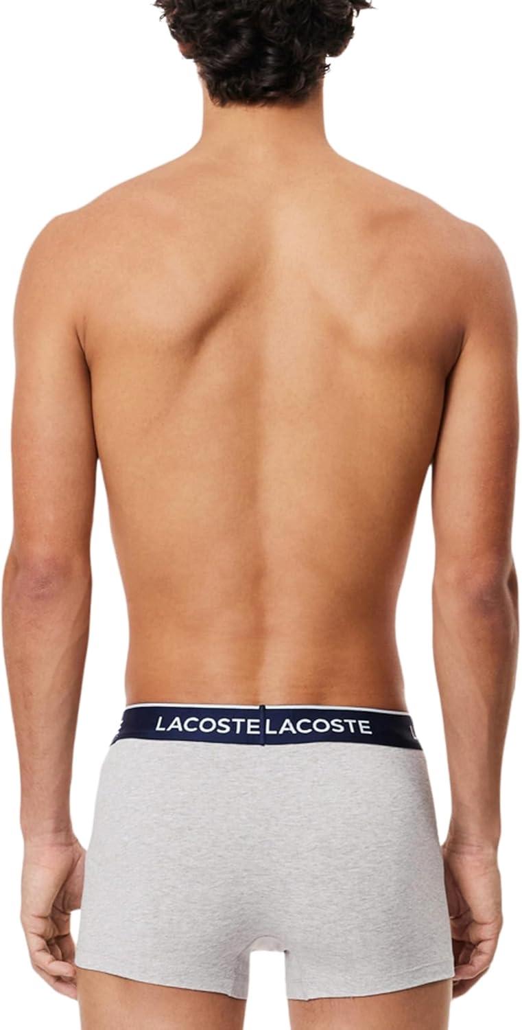 imageLacoste mens Cotton Stretch Tricolor Waistband Trunks 3packGrey With Navy Waistbands