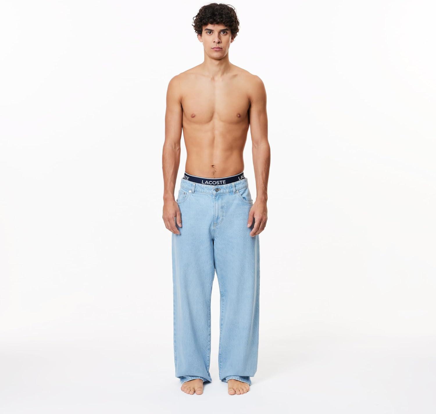 imageLacoste mens Cotton Stretch Tricolor Waistband Trunks 3packLight BlueBright BlueGrey