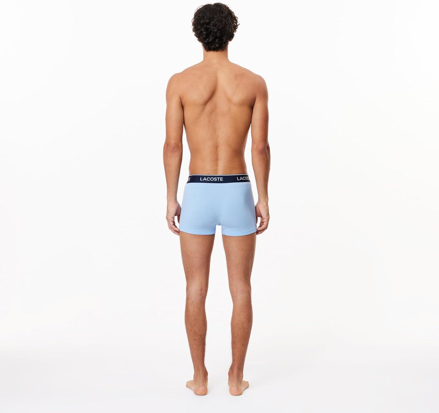 imageLacoste mens Cotton Stretch Tricolor Waistband Trunks 3packLight BlueBright BlueGrey