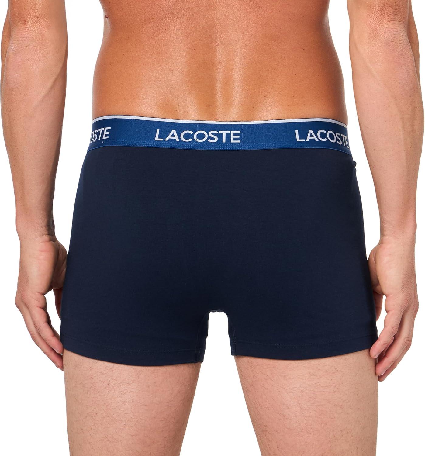 imageLacoste mens Cotton Stretch Tricolor Waistband Trunks 3packNavy BlueBluePink