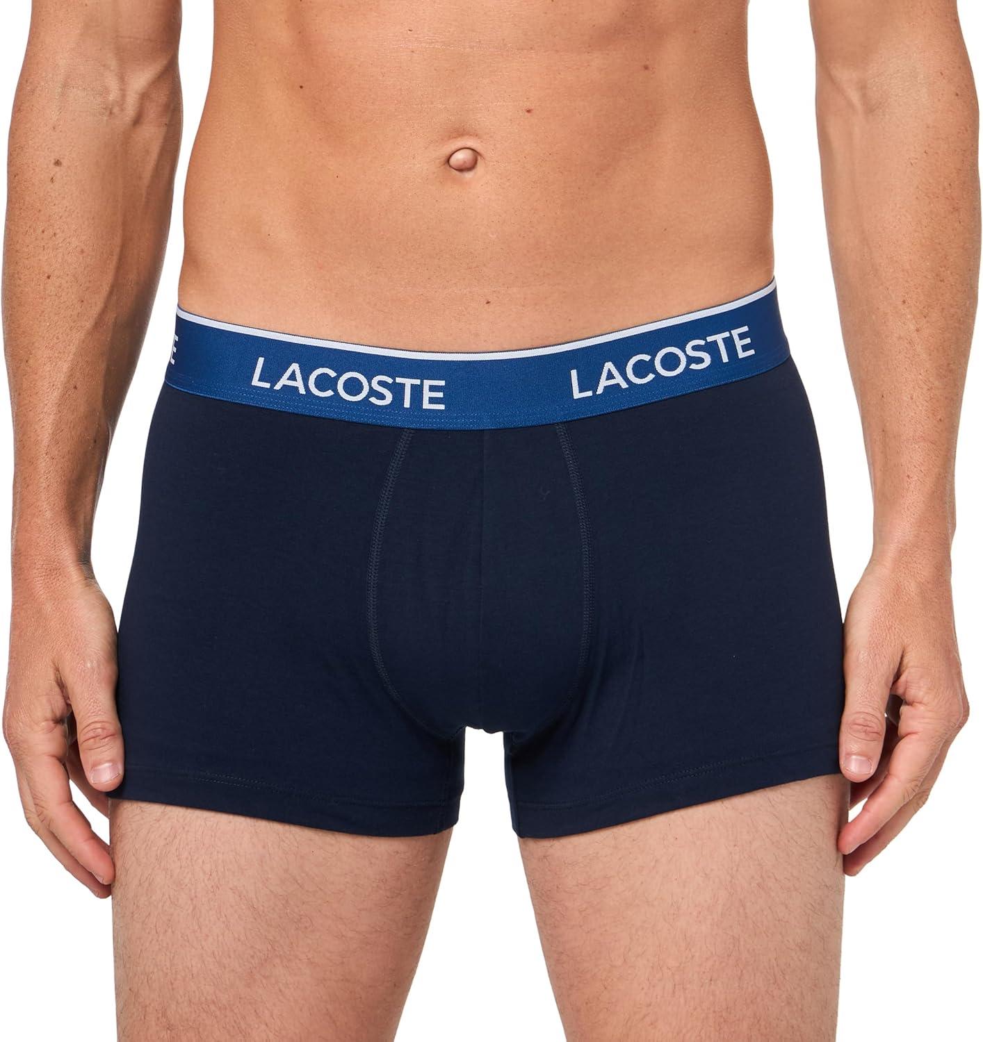 imageLacoste mens Cotton Stretch Tricolor Waistband Trunks 3packNavy BlueBluePink