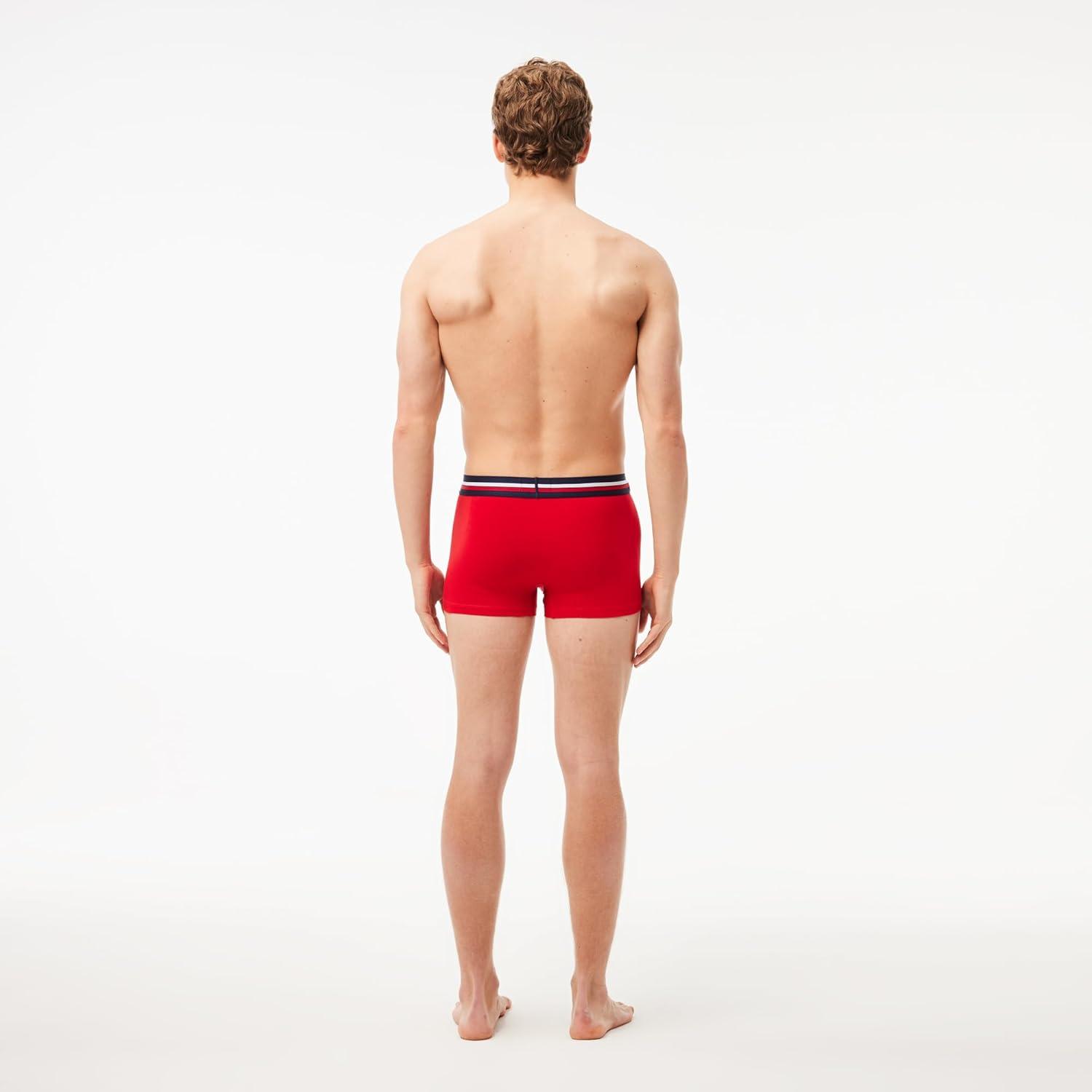 imageLacoste mens Cotton Stretch Tricolor Waistband Trunks 3packNavy BlueGreyRed