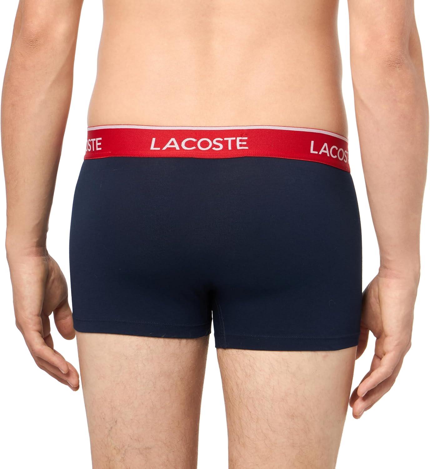 imageLacoste mens Cotton Stretch Tricolor Waistband Trunks 3packNavy BlueOrangeRed