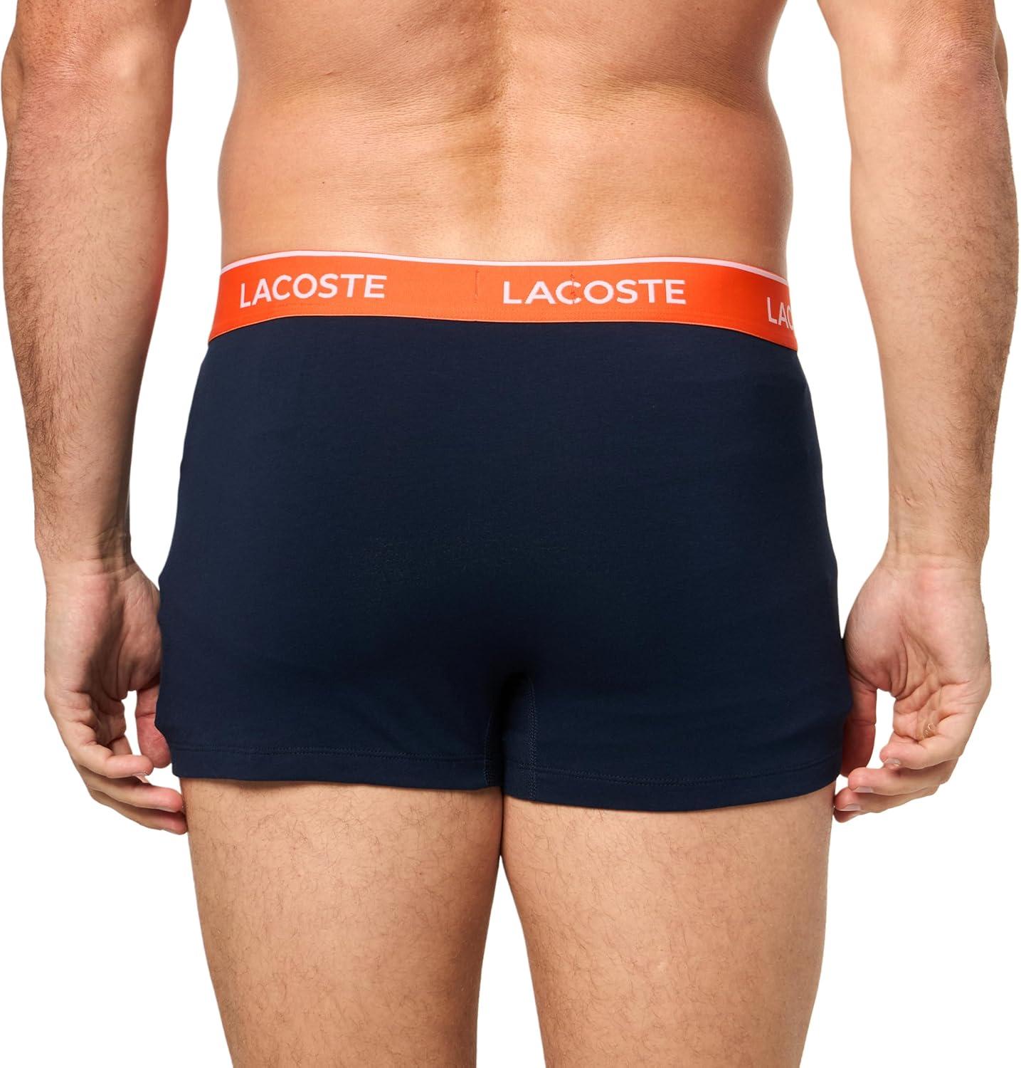 imageLacoste mens Cotton Stretch Tricolor Waistband Trunks 3packNavy BlueSequoiaOrange