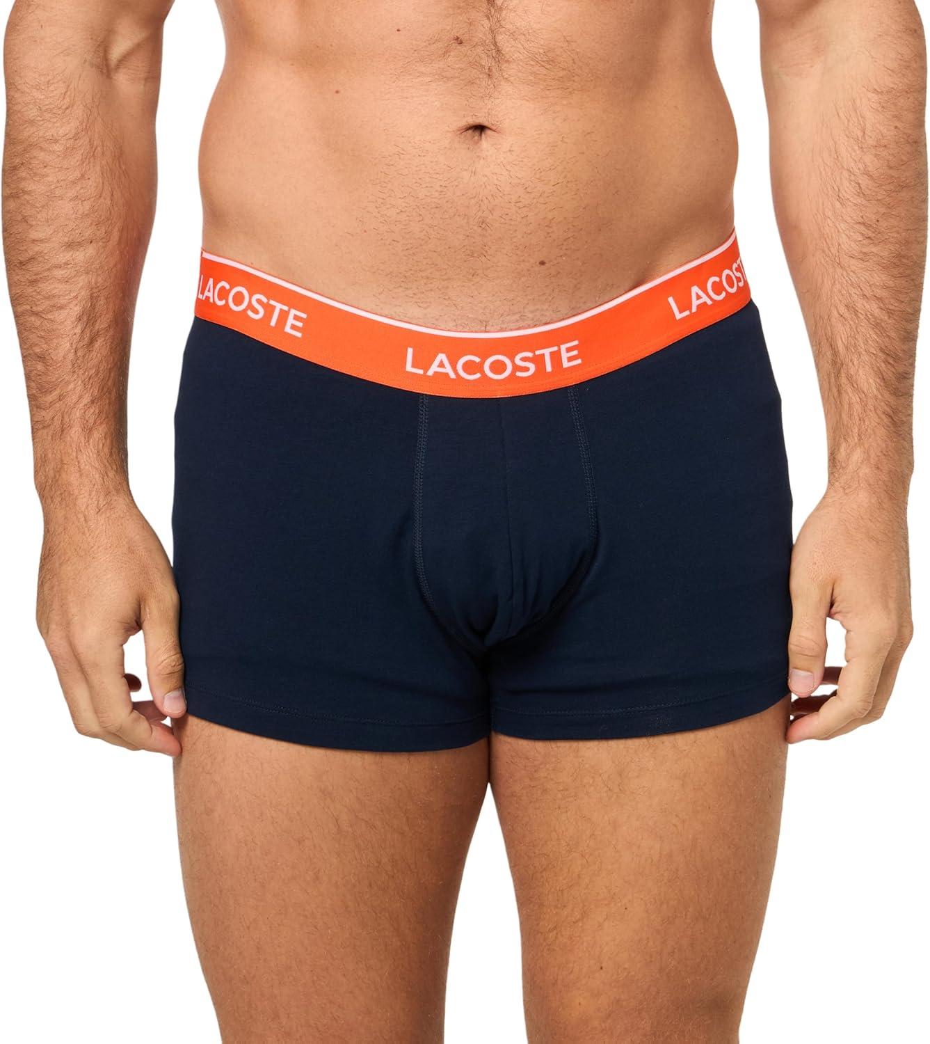 imageLacoste mens Cotton Stretch Tricolor Waistband Trunks 3packNavy BlueSequoiaOrange