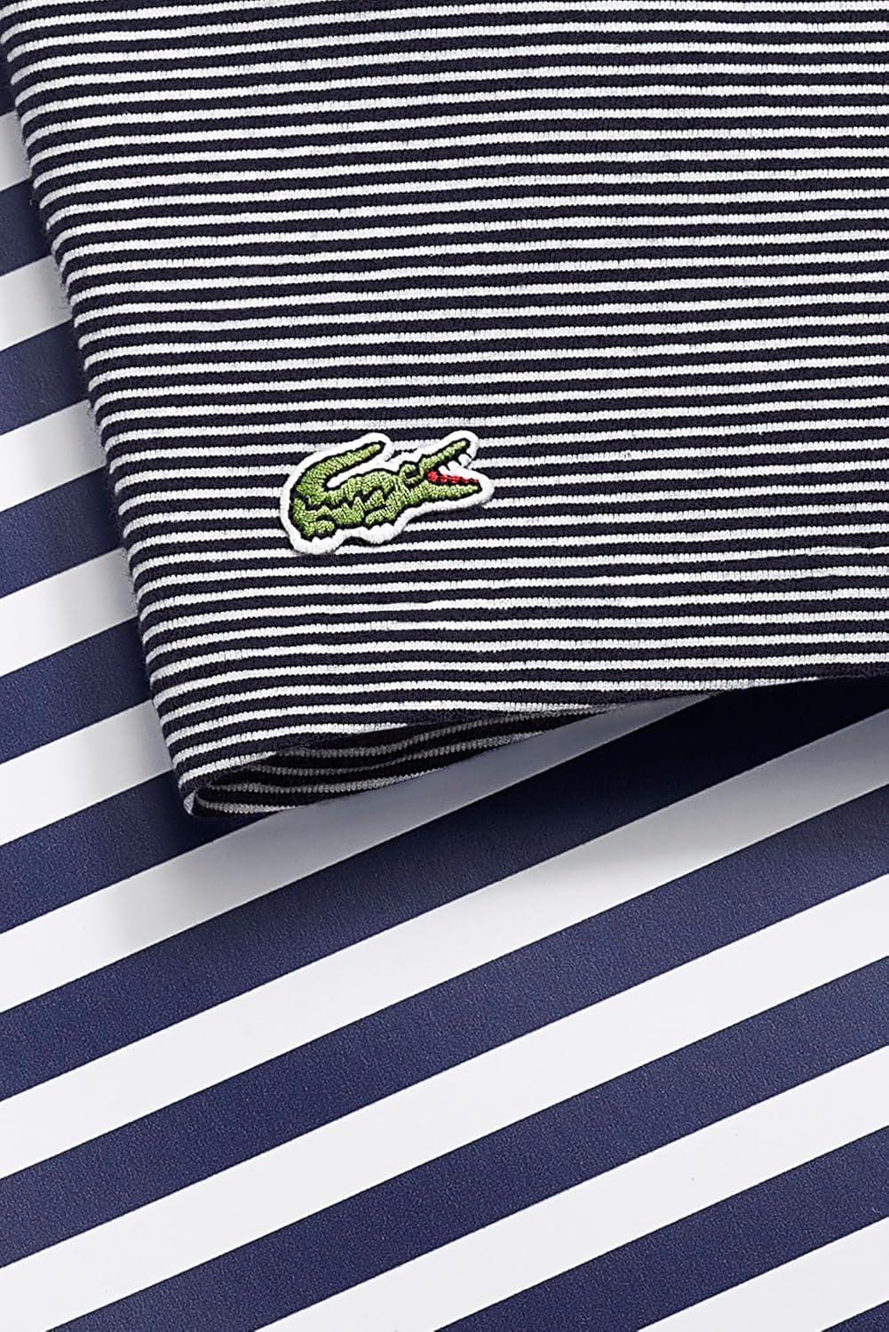 imageLacoste mens Cotton Stretch Tricolor Waistband Trunks 3packNavy BlueWhiteNavy Striped