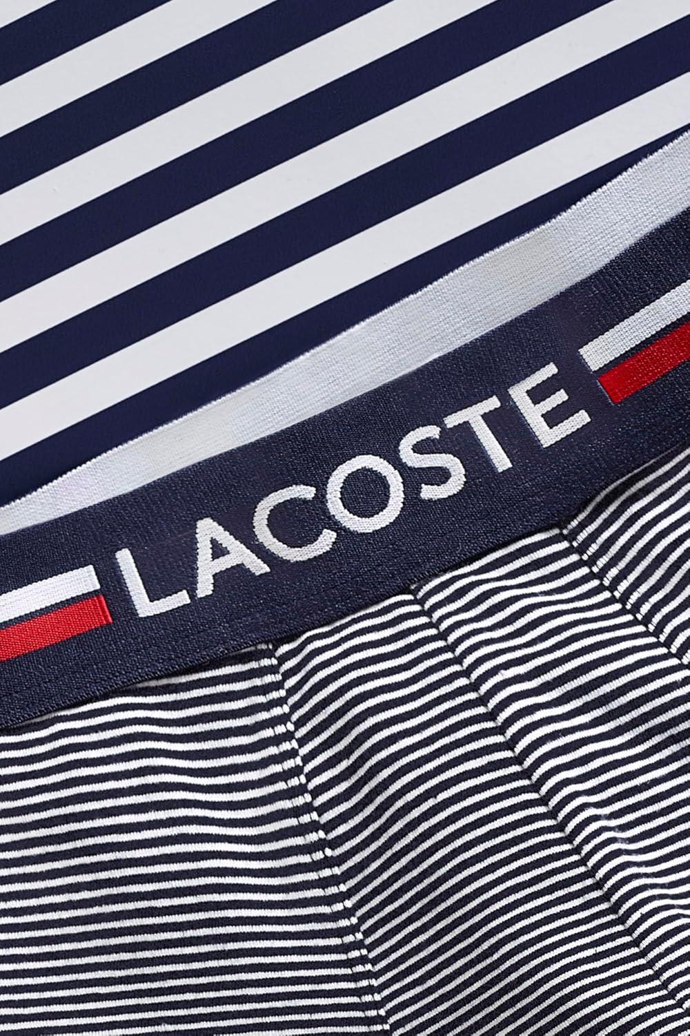 imageLacoste mens Cotton Stretch Tricolor Waistband Trunks 3packNavy BlueWhiteNavy Striped
