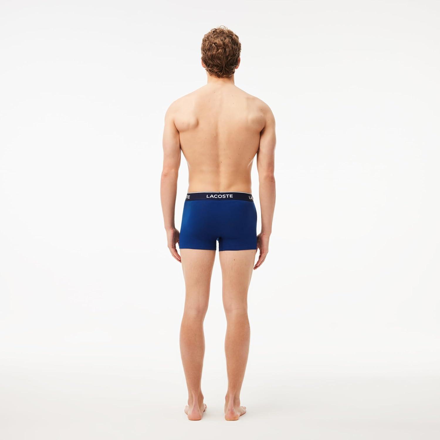 imageLacoste mens Cotton Stretch Tricolor Waistband Trunks 3packNavyRedBlue