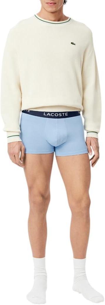 imageLacoste mens Cotton Stretch Tricolor Waistband Trunks 3packRoyal BlueLight BlueGrey