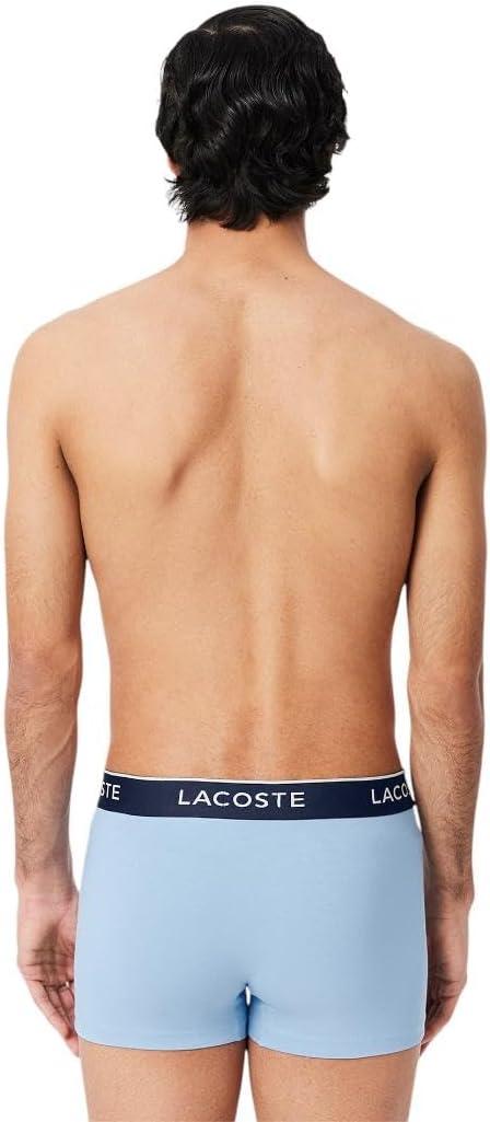 imageLacoste mens Cotton Stretch Tricolor Waistband Trunks 3packRoyal BlueLight BlueGrey