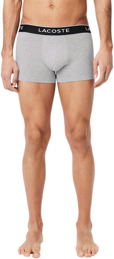 imageLacoste mens Cotton Stretch Tricolor Waistband Trunks 3packRoyal BlueLight BlueGrey