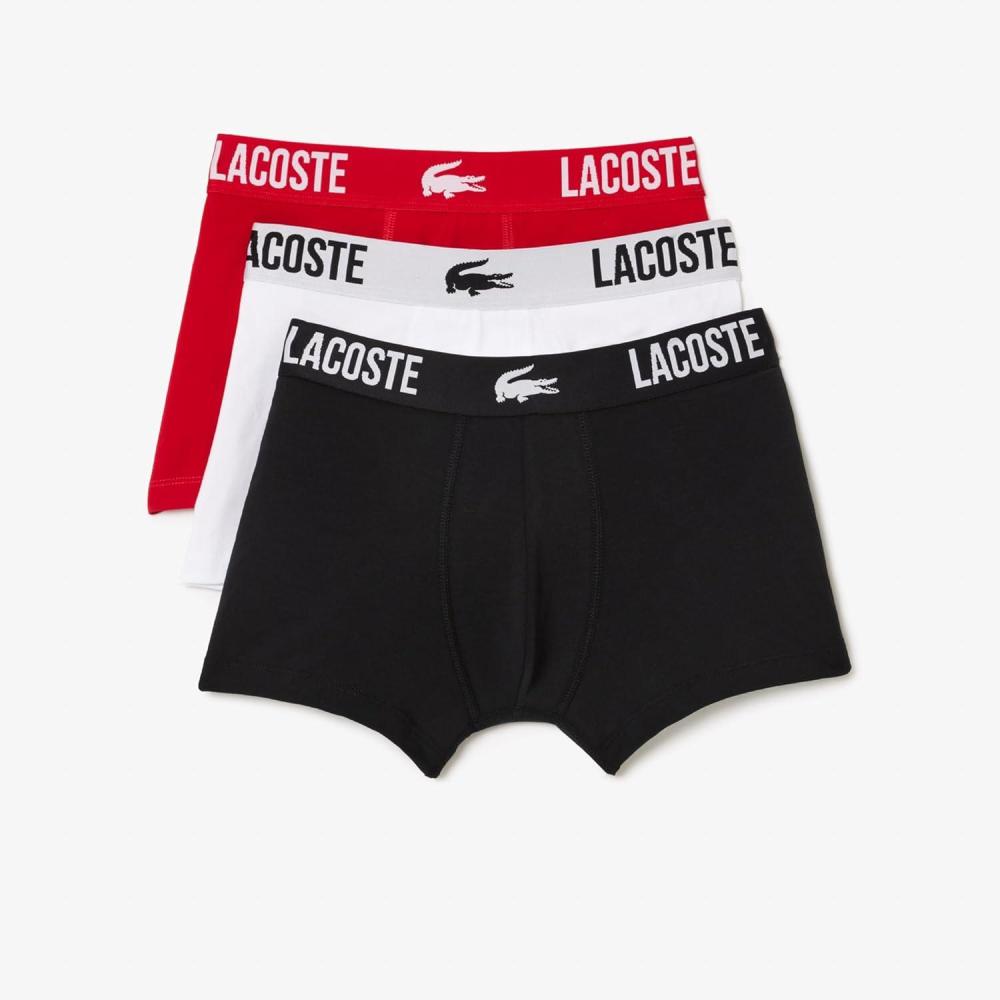 imageLacoste Mens Cotton Stretch Lacoste Croc Trunks 3PackBlackRedWhite
