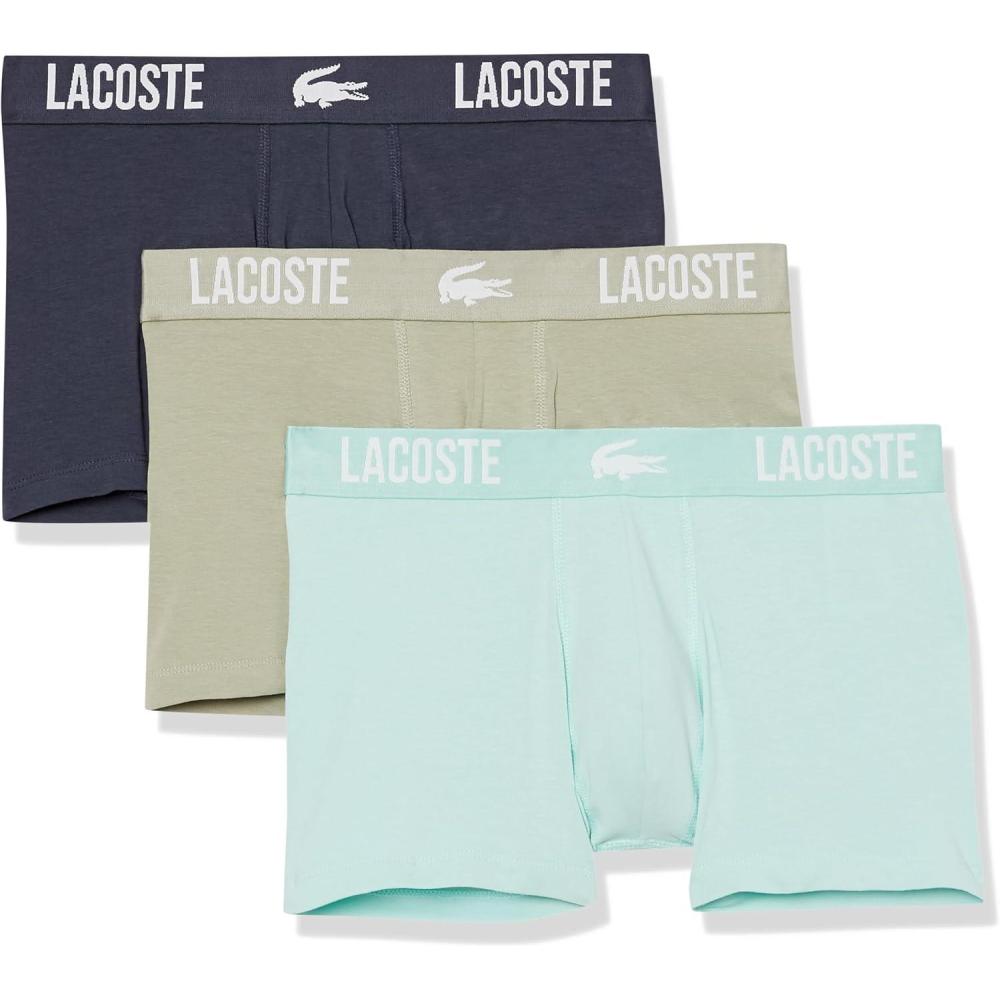 imageLacoste Mens Cotton Stretch Lacoste Croc Trunks 3PackLight KhakiBlue NightArctic Blue