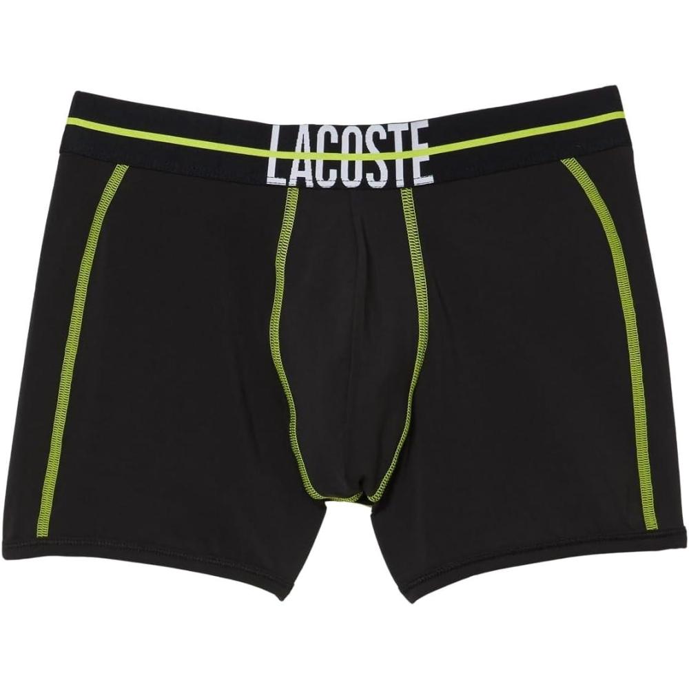 imageLacoste mens Cotton Stretch Big Croc Print Trunks 3packGraphite With BlackBright Lime Waistbands