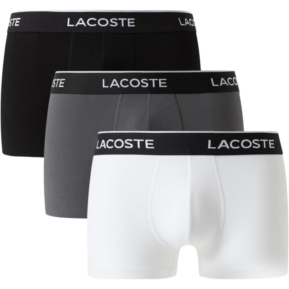 imageLacoste mens Cotton Stretch Essentials Trunks 3pack Amazon ExclusivesBlackWhiteLead Grey