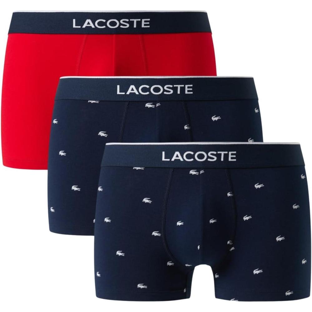 imageLacoste mens Cotton Stretch Mini Croc Print Trunks 3pack Amazon ExclusivesNavy BlueNavy BlueRed