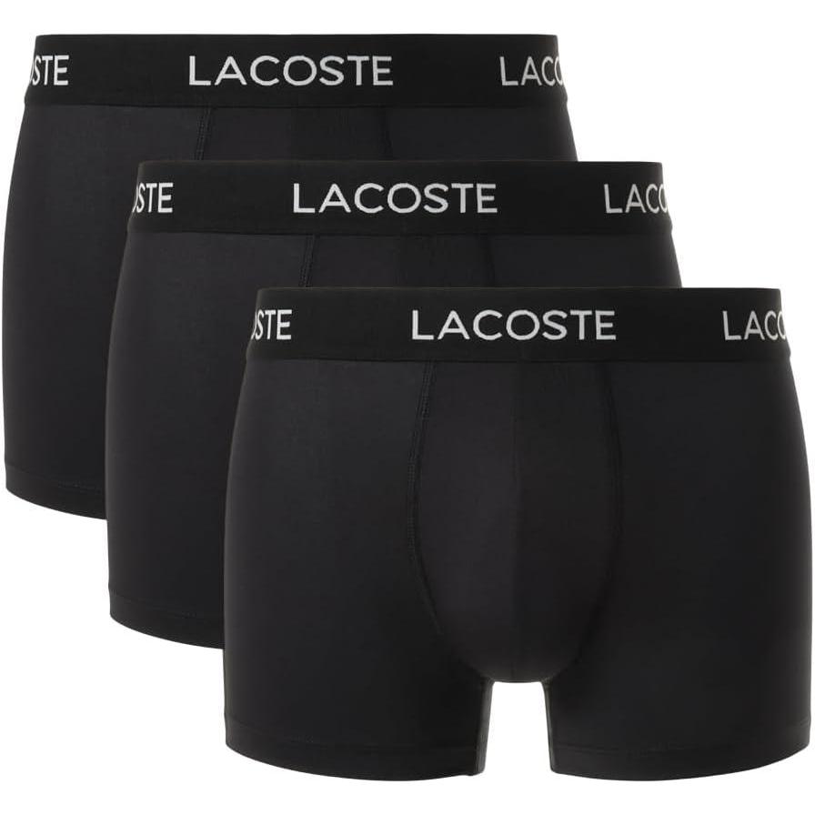 imageLacoste mens Cotton Stretch Print Animation Trunks 3packBlack With Black Waistbands