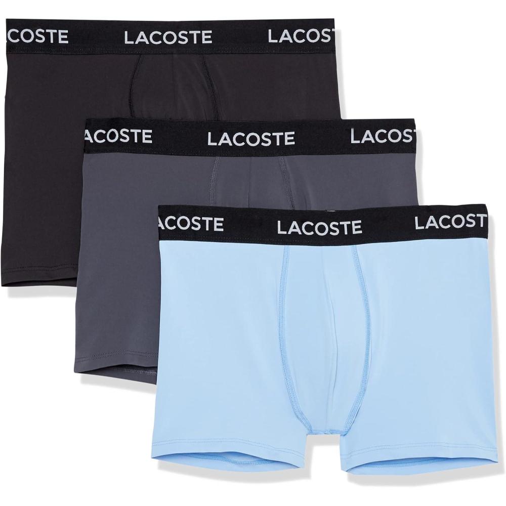 imageLacoste mens Cotton Stretch Print Animation Trunks 3packBlackSky MistGraphite