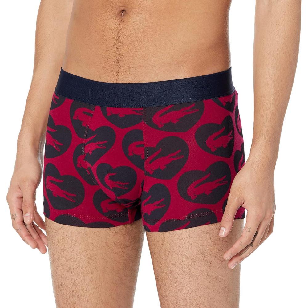 imageLacoste mens Cotton Stretch Print Animation Trunks 3packBordeauxNavy Blue