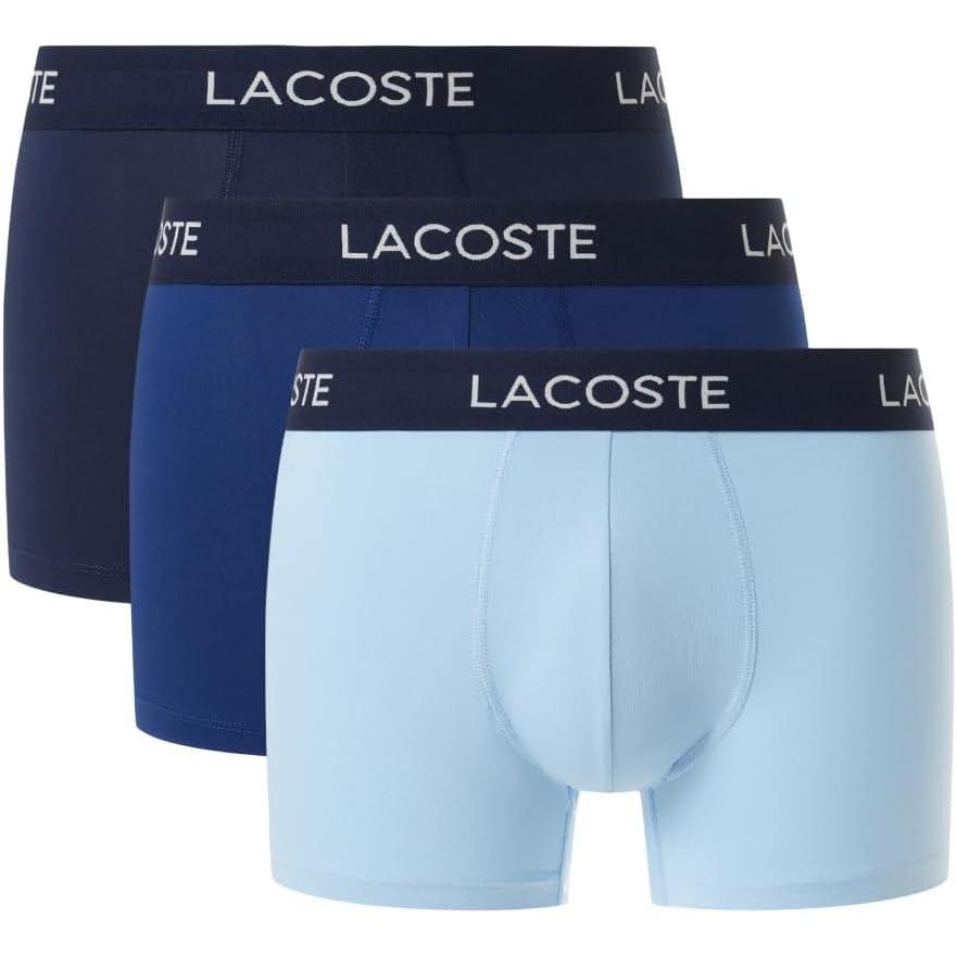 imageLacoste mens Cotton Stretch Print Animation Trunks 3packNavy BlueDeep OceanTropical Blue New