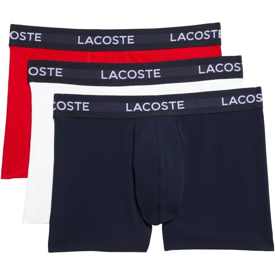 imageLacoste mens Cotton Stretch Print Animation Trunks 3packNavy BlueWhiteRed New