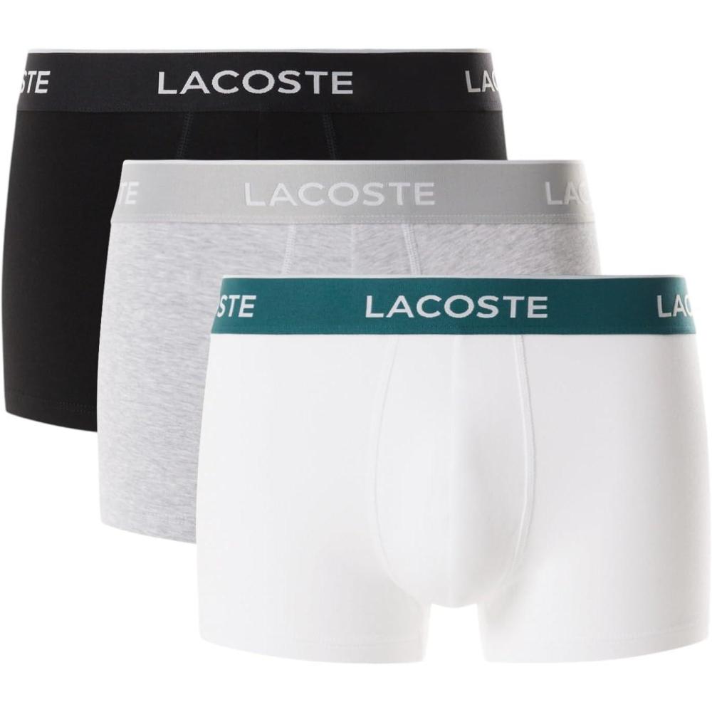 imageLacoste mens Cotton Stretch Tricolor Waistband Trunks 3packBlackWhiteGrey
