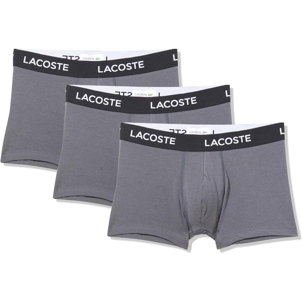 imageLacoste mens Cotton Stretch Tricolor Waistband Trunks 3packGrey