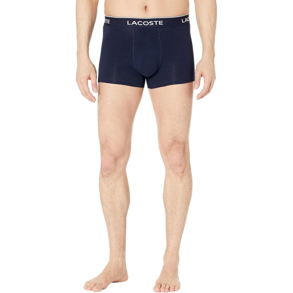 imageLacoste mens Cotton Stretch Tricolor Waistband Trunks 3packLavenderNavy BlueDove Grey