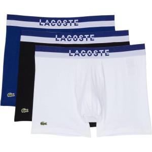 imageLacoste Mens Long Stretch Cotton Jersey Boxer Brief 3packWhiteBlackRoyal Blue