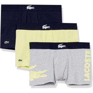 imageLacoste mens Cotton Stretch Big Croc Print Trunks 3packDove GreyNeon YellowNavy Blue