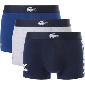 imageLacoste mens Cotton Stretch Big Croc Print Trunks 3packNavy BlueWhiteDove Grey