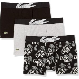 imageLacoste mens Cotton Stretch Print Animation Trunks 3packBlackWhiteDove Grey