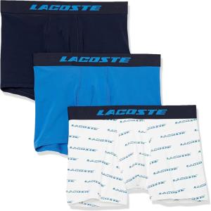 imageLacoste mens Cotton Stretch Print Animation Trunks 3packImperial BlueNavy BlueWhite