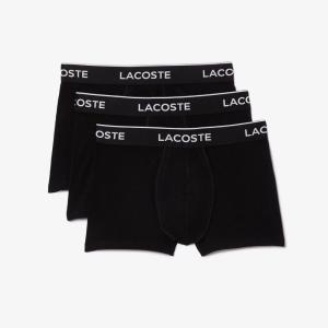 imageLacoste mens Cotton Stretch Tricolor Waistband Trunks 3packBlack With Black Waistbands New