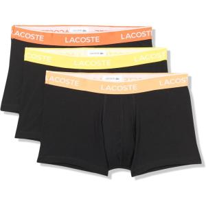 imageLacoste mens Cotton Stretch Tricolor Waistband Trunks 3packBlackYellowRed