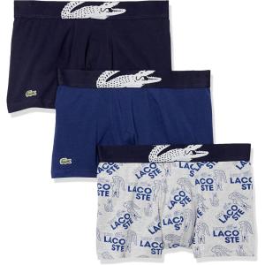 imageLacoste mens Cotton Stretch Tricolor Waistband Trunks 3packDove GreyRoyal BlueNavy BlueWhite