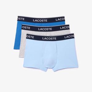 imageLacoste mens Cotton Stretch Tricolor Waistband Trunks 3packLight BlueBright BlueGrey