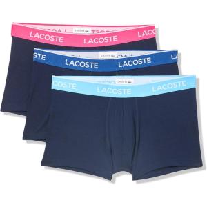 imageLacoste mens Cotton Stretch Tricolor Waistband Trunks 3packNavy BlueBluePink