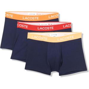 imageLacoste mens Cotton Stretch Tricolor Waistband Trunks 3packNavy BlueOrangeRed