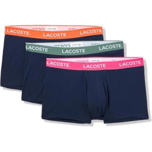 imageLacoste mens Cotton Stretch Tricolor Waistband Trunks 3packNavy BlueSequoiaOrange