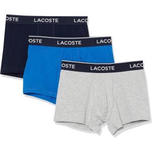 imageLacoste mens Cotton Stretch Tricolor Waistband Trunks 3packNavyGreyRoyal Blue