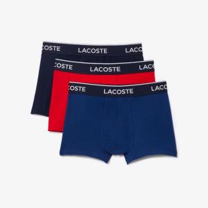 imageLacoste mens Cotton Stretch Tricolor Waistband Trunks 3packNavyRedBlue