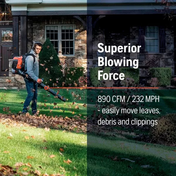 Husqvarna 360BT 65.6cc 2-Cycle Gas 890 CFM 232 MPH Backpack Leaf Blower , Orange