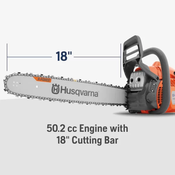 Husqvarna 445 Gas Powered Chainsaw, 50-cc 2.8-HP, 2-Cycle X-Torq Engine, 18 Inch Chainsaw with Automatic Oiler, For Wood Cutting and Tree Trimming