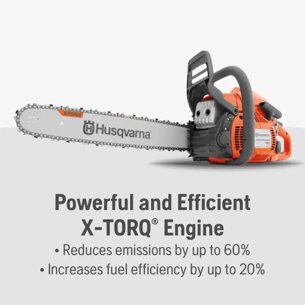 Husqvarna 445 Gas Powered Chainsaw, 50-cc 2.8-HP, 2-Cycle X-Torq Engine, 18 Inch Chainsaw with Automatic Oiler, For Wood Cutting and Tree Trimming