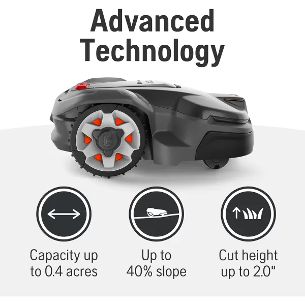 Husqvarna Automower 415X Robotic Automatic Lawn Mower with GPS Assisted Navigation with Self Installation and Ultra-Quiet Smart Mowing Technology for Small to Medium Yards 