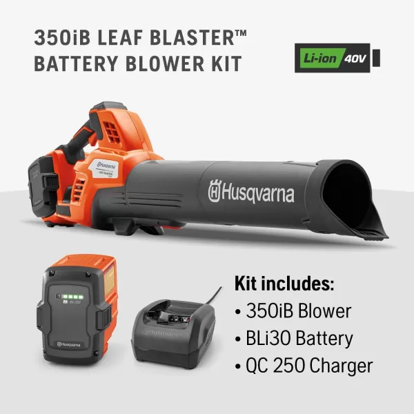 Husqvarna Leaf Blaster 350iB Battery Powered Cordless Leaf Blower, 200-MPH 800-CFM Brushless Leaf Blower, 40V Lithium-Ion Battery and Charger Included