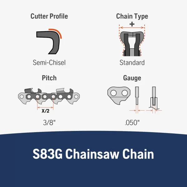 Husqvarna S83G-24 X-Cut S83G Chainsaw Chain, Grey