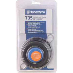imageHusqvarna 537388101 Universal T35 Tap Advance Straight Shaft String Trimmer Head Prewound With 095Inch Line BlueBlackTrimmer Head